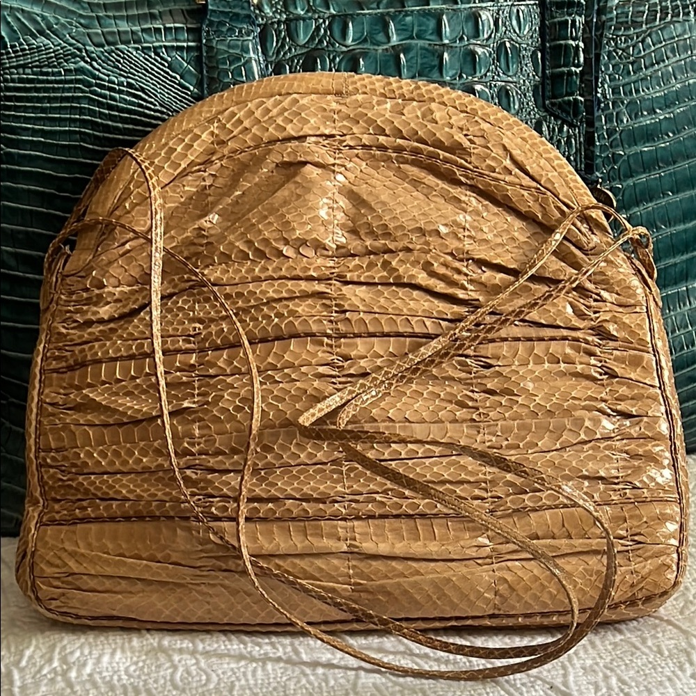 Judith Leiber Large RARE Python Tri-Compartment Shoulderbag /Camel/Honey Brown